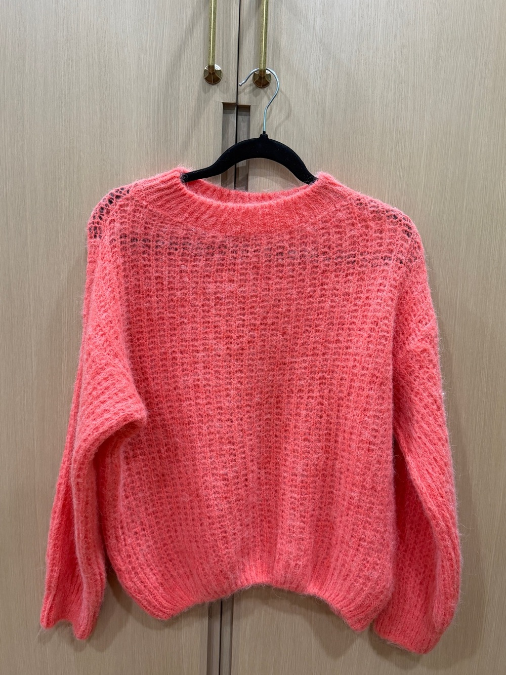 Cozy Coral Waffle Crewneck Sweater